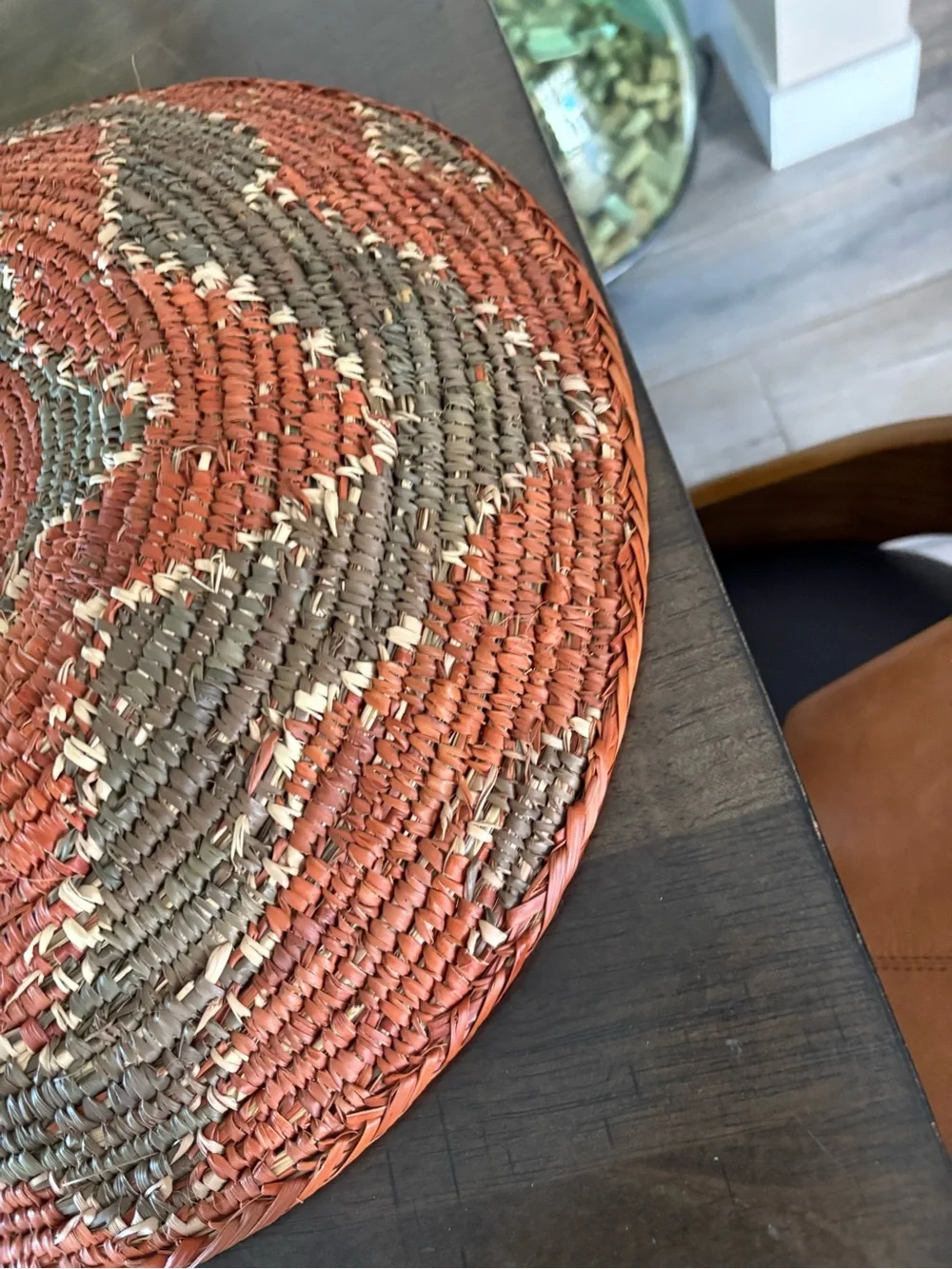 Handwoven Orange and Olive Star Pattern Decorative Basket - Home Accents